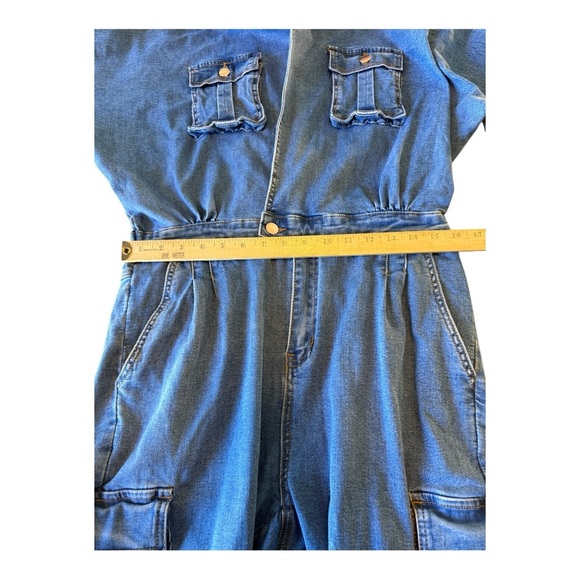 Fashion Nova Womens Denim Jumpsuit L Jean Coveralls Vintage Snap Front - Picture 9 of 14